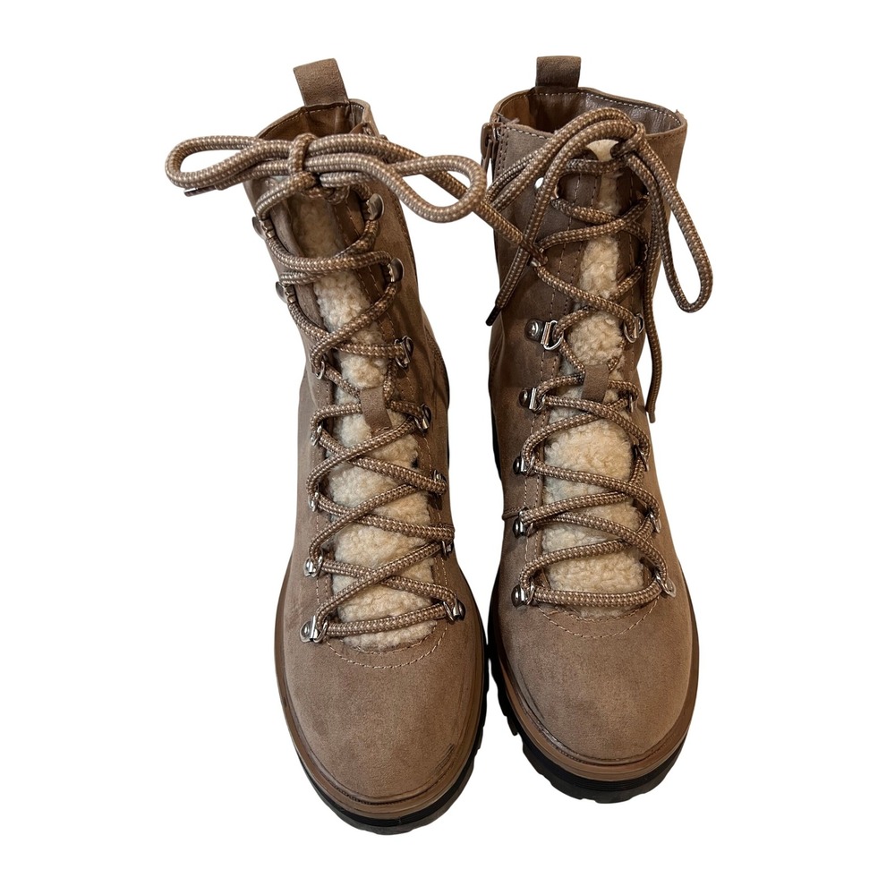 Esprit Taupe Faux Suede Sherpa‎ Lined Lace Up Lug Heel Hiker Ankle Boots